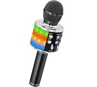 Ankuka Micrófono Karaoke Bluetooth Micrófono Inalámbrico Karaoke Micrófono Niña con Luces LED Regalo Juguetes para Niños Micrófono Cambiador de Voz, Compatible con Android, iOS, PC Negro