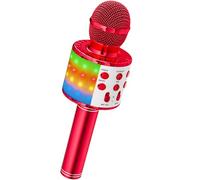 Ankuka Micrófono Karaoke Bluetooth Micrófono Inalámbrico Karaoke Micrófono Niña con Luces LED Regalo Juguetes para Niños Micrófono Cambiador de Voz, Compatible con Android, iOS, PC Rojo