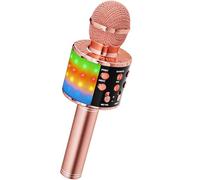 Ankuka Micrófono Karaoke Bluetooth Micrófono Inalámbrico Karaoke Micrófono Niña con Luces LED Regalo Juguetes para Niños Micrófono Cambiador de Voz, Compatible con Android, iOS, PC Oro Rosa-Negro