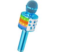 Ankuka Micrófono Karaoke Bluetooth Micrófono Inalámbrico Karaoke Micrófono Niña con Luces LED Regalo Juguetes para Niños Micrófono Cambiador de Voz, Compatible con Android, iOS, PC Azul