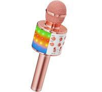 Ankuka Micrófono Karaoke Bluetooth Micrófono Inalámbrico para Niña con Luces LED Regalo Juguetes para Niños, Cambiador de Voz, Compatible con Android, iOS, PC Oro Rosa