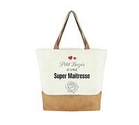ANKUOFUA Cadeau Maitresse d'école Sac Cabas, Cadeau Maitresse d'École Fin d'Année, Sac Toile de Jute Cadeaux Merci Maîtresse - Petit Bazar d'Une Super Maîtresse Tote Bag Cadeaux pour Enseignants