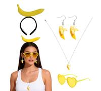 ANKUOFUA Disfraz de plátano para mujeres y niños, juego de disfraz de plátano con diadema de plátano, gafas amarillas, accesorio divertido para disfraz de fruta, ideal para carnaval, cosplay, fiesta