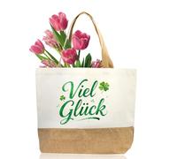 ANKUOFUA Gute Glück Geschenke für Frauen Jutetasche, Silvester Glücksbringer für Kollegin Tasche, Yute Tote Bag für Damen, Geschenke für Mitarbeiter Frau Freundin Mama Oma zum Geburtstag, Einzug