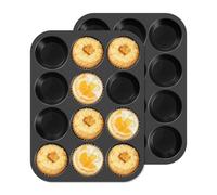 Ankway 2 Piezas Molde Magdalenas para 12 Magdalenas, Bandejas para Hornear Muffin con marco de metal para Muffins, Cupcake, Brownie, Pudín, Reutilizables, Negro