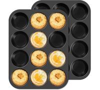 Ankway 2 Piezas Molde Magdalenas para 12 Magdalenas, Bandejas para Hornear Muffin con marco de metal para Muffins, Cupcake, Brownie, Pudín, Reutilizables, Negro