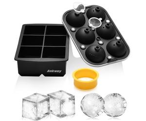 Ankway Bandejas para Cubitos de Hielo, Juego de Moldes de Silicona para Hielo, Máquina para Hacer Bolas de Hielo con Tapa para Congelador, Whisky, Cócteles, Fácil Liberación y Reutilizable, Sin BPA