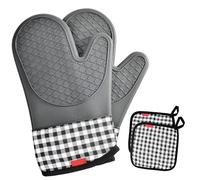 Ankway Guantes y agarraderas de Silicona para Horno - Resistente al Calor, Impermeable y Flexible, con algodón Forro Acolchado para cocinar, Hornear y Asar. Seguro para lavavajillas