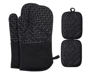 Ankway Juego de 4 manoplas para horno, guantes de cocina, guantes de cocina resistentes al calor y antideslizantes, algodón suave, guantes de cocina de silicona de grosor largo y flexible (agarraderas