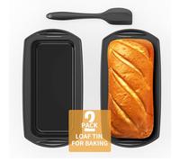 Ankway Molde de Silicona para Pan Rectangular con Raspador de Masa, Juego de 2 Moldes Antiadherentes de Silicona para Pasteles y Panes, 28x14.3x6.3cm, Negro