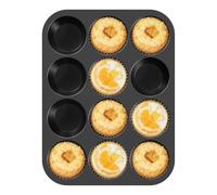 Ankway Molde Magdalenas para 12 Magdalenas, Bandejas para Hornear Muffin con marco de metal para Muffins, Cupcake, Brownie, Pudín, Reutilizables Negro
