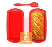 Ankway Molde rectangular de silicona para pan con espátula, juego de 2 moldes de silicona antiadherentes, para pasteles y panes, 28 x 14,3 x 6,3 cm, rojo