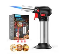Ankway Soplete de Cocina Recargable con Bloqueo de Seguridad y Bloqueo de Llama Continuo, Aleación de Aluminio, Color Plata, para Comida BBQ, Horneado, Brulée Crema, Cámping, DIY (Butano no Incluido)