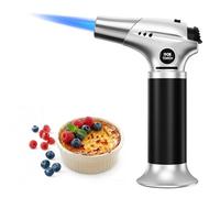 Ankway Soplete de Cocina - Recargable Flambeador Cocina con Bloqueo de Seguridad y Llama Ajustable para postres de crema brulee, hornear, barbacoa, bricolaje, Plateado - Butano No Incluido