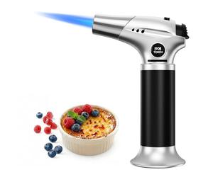 Ankway Soplete de Cocina - Recargable Flambeador Cocina con Bloqueo de Seguridad y Llama Ajustable para postres de crema brulee, hornear, barbacoa, bricolaje, Plateado - Butano No Incluido