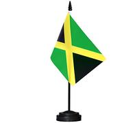 ANLEY Jamaica - Juego de banderas de escritorio de lujo de Jamaica。 6 x 4 pulgadas。 bandera de escritorio en miniatura de Jamaica con poste sólido de 12 "。 colores vivos y resistente