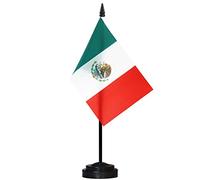 ANLEY Mexico - Juego de banderas de escritorio de lujo。 6 x 4 pulgadas。 bandera mexicana de escritorio en miniatura con poste sólido de 12 "。 colores vivos y resistente a la decoloración