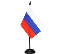 ANLEY Rusia - Juego de banderas de escritorio de lujo。 6 x 4 pulgadas。 bandera rusa de escritorio en miniatura con poste sólido de 12 "。 colores vivos y resistente a la decoloración