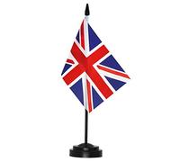ANLEY UK Juego de banderas de escritorio de lujo - 6 x 4 pulgadas Bandera de escritorio británica en miniatura del Reino Unido con poste sólido de 12 "- Colores vivos y resistente