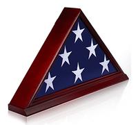 ANLEY Vitrina de madera maciza para bandera conmemorativa con base, frontal de cristal real, marco de bandera de entierro montado en la pared, caja de sombra de banderas plegadas de veterano americano