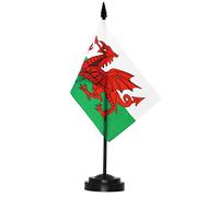 ANLEY Wales Juego de banderas de escritorio de lujo - Bandera de escritorio de Gales en miniatura de 6 x 4 pulgadas con poste sólido de 12 "- Colores vivos y resistente a la decoloración