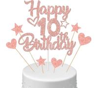 Anlgdi Decoración para tarta de 10 cumpleaños para niña, decoración para tarta de 10 cumpleaños para niñas, decoración para tartas de cumpleaños Happy 10th Birthday Oro rosa, decoración para tarta de