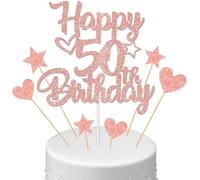 Anlgdi Decoración para tarta de cumpleaños con texto "Happy Birthday" para 50 cumpleaños de mujer, decoración para tartas Happy 50th Birthday Oro Rosa, Cake Topper 50 años Pastel Decoración para tarta