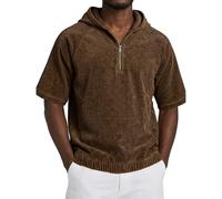 AnLingOu Camiseta De Hombre De Pana con Capucha y Manga Corta Estilo Americano Retro Casual Talla Grande S