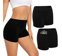 ANLINKSHINE Women's Underwear with Secret Pocket Panties, Travel Anti Pickpocket Boxer Briefs with Front Zipper Pockets (Black) - 2 Packs/L Size