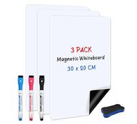 ANLIOTE Pizarra blanca magnética para nevera 30 x 20 cm, lote de 3 - escritura y limpieza sencillas, A4 pequeña pizarra magnética borrable en seco con 3 marcadores y 1 borrador para hogar y cocina