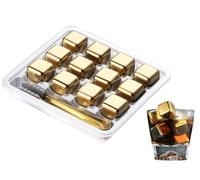 Anlising 12PCS Cubitos de Hielo Acero Inoxidable, Cubitos Hielo Reutilizables de Acero, Cubitos de Hielo de Metal, Reutilizables Piedra de Enfriamiento, para Vinos,Vodka,Licores,Jugos de Bebidas (Oro)