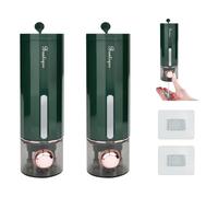 Anlising 2PCS Dispensador de Jabón Sin Perforación, 450ML Dispensador de Ducha de Montaje en Pared, Dispensador de Jabón Líquido, Dispensadores de Gel y Champú para Pared, para Baño, Cocina (Verde)