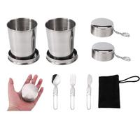 Anlising Taza Plegable de Acero Inoxidable, 2PCS Taza de Viaje Plegable con Llavero, 150ML Tazas Plegable Retráctil, taza de Agua Plegable, Copa Telescópico, para Viajes, Picnics, Senderismo