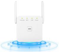Anluomafuy Repetidor Extensor de Red WiFi, 1200 Mbps Amplifier, Doble Banda 5 GHz y 2.4 Ghz, Powerful Repeater with Ethernet Port, Compatible with All Internet Boxes, Fácil instalación Acción (blanco)