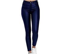 ANLWGK Pantalones De Piel Sintética For Mujer, Rectos, Cintura Alta, Piel Sintética, Ocio, Y2K, Retro, Chic, Sexy, Elásticos, Push Up, For Motociclista pu leggins(Blue,M)