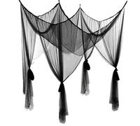 Anmas Box Mosquitera para cama doble, malla negra, cortinas de cuatro postes de esquina, cortina de cama elegante, mosquitera con gancho y cuerda para red, cortinas de toldo para cama matrimonial