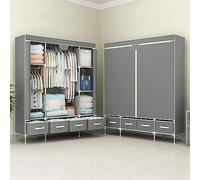 Anmas Power Armario de tela para dormitorio, perchero con cajones, plegable, 150 x 45 x 170 cm (gris claro)