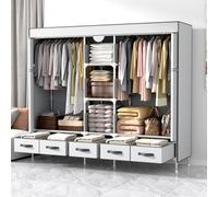 Anmas Power Armario de Tela Portátil, Organizador de Ropa con Barra para Colgar, 5 Cajones de Tela, Compartimentos para Zapatos, Plegable, 185x45x170CM, Blanco Roto