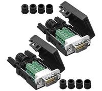 Anmbest - 2 conectores DB9 sin soldadura RS232 D-SUB de serie a 9 pines de puerto de terminal macho adaptador de conector Breakout Board con funda de pernos largos tubo de cola