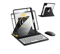 AnMengXinLing Funda con teclado giratorio para iPad de 9ª/8ª/7ª generación de 10.2 pulgadas, funda vertical con mouse de teclado desmontable, cubierta transparente con soporte para lápices, color