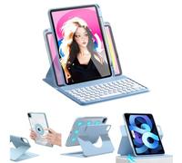 AnMengXinLing Funda con teclado para iPad Air de 11 pulgadas 2025(M3)/2024(M2)/Air 5/Air 4, funda vertical para iPad Pro 11 con teclado y soporte para lápices, parte trasera transparente desmontable