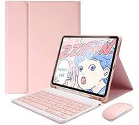 AnMengXinLing Funda de teclado para iPad Air de 13 pulgadas (M3 2025/M2 2024)/Pro 12.9 6ª/5ª/4ª generación con soporte para lápiz de mouse, mouse magnético desmontable, rosa