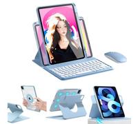 AnMengXinLing Funda vertical con teclado para iPad de 11 pulgadas 2025(A16) con mouse, Aslo para iPad 10 2022 con soporte para lápices, funda transparente giratoria magnética (magnético-azul)
