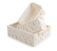 ANMINY Juego de 3 cestas de almacenamiento de macramé, hechas a mano, de algodón, decorativas, bohemias, con asas de madera, para cuarto de bebé, toalla de papel, organizador grande y pequeño, color