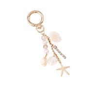 ANMITI Elegante llavero de perlas de conchas marinas para mujer, elegante accesorio de cadena de playa con dije de caballito de mar con estrellas de mar para mujer, llavero elegante con perlas, C