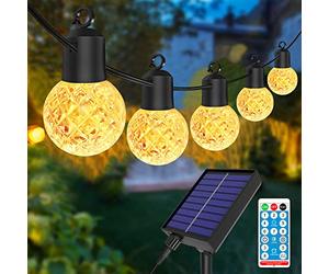 Anmossi G40 Guirnalda Luces Solares,15 Metros Luces Exterior Jardin,IP44 Impermeable Cadena de Luces Exterior con 25 Plástico Inastillable Bombillas,para Jardín,Fiestas(Blanca Cálida 2700K)