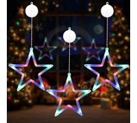 Anmossi LED Luces de Navidad,3 Piezas Cortina Luces de Navidad,10 LED Luces de Ventana,Cortina Luces con Estrella a Pilas,Color,Temporizador,Decoración para Interior Exterior Fiesta