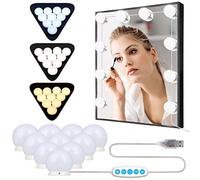 Anmossi Luces de Espejo Maquillaje,Lámparas Para el Espejo LED Estilo Hollywood con Interruptor y 10 Bombillas Regulables,3 Modos de Color y 5 Brillo,Diseño de Cable USB Luces de Espejo de Tocador