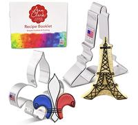 Ann Clark Cookie Cutters Juego de 2 cortadores de galletas Vive La France con libro de recetas, Torre Eiffel y flor de lis