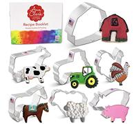 Ann Clark Cookie Cutters Juego de cortadores de galletas granja - 7 piezas - Gallo, vaca, cerdo, cordero, caballo, granero y tractor - Acero fabricado en EE. UU.